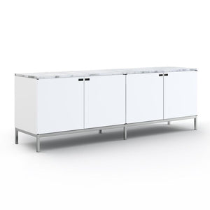 Florence Knoll Credenza - 4 Position with Cabinets storage Knoll Polished Chrome White Lacquer Arabescato Shiny