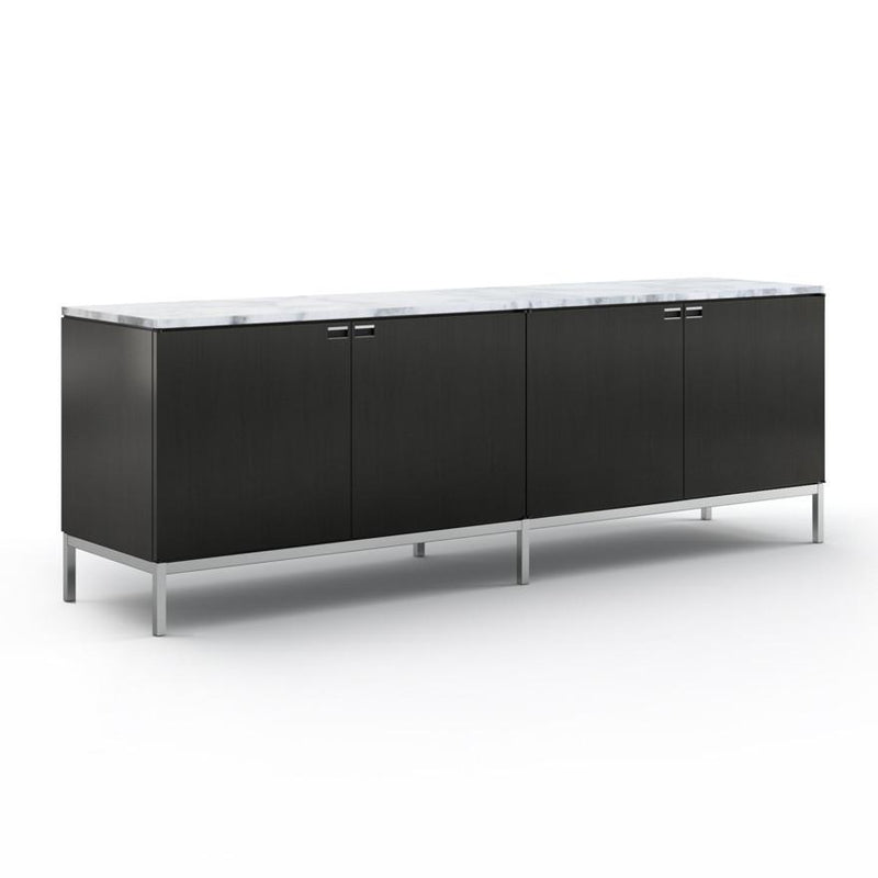 Florence Knoll Credenza - 4 Position with Cabinets storage Knoll Polished Chrome Ebonized Oak Arabescato Satin