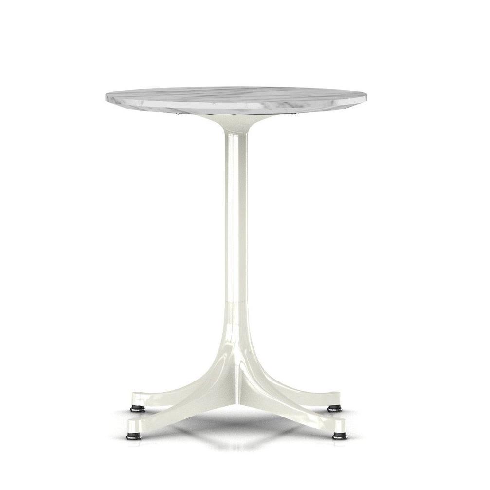 Nelson Pedestal Table Outdoor Outdoors herman miller 21 1/2&quot; high x 17&quot; diameter White Base Georgia Grey Marble Top