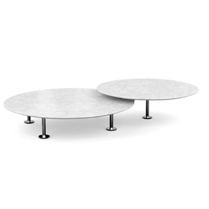 Grasshopper Coffee Table - Double Round Coffee Tables Knoll Polished Chrome Carrara marble - Shiny finish 