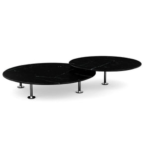 Grasshopper Coffee Table - Double Round Coffee Tables Knoll Polished Chrome Nero Marquina marble - Satin finish 