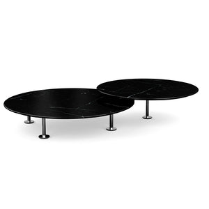 Grasshopper Coffee Table - Double Round Coffee Tables Knoll Polished Chrome Nero Marquina marble - Shiny finish 