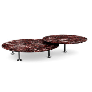 Grasshopper Coffee Table - Double Round Coffee Tables Knoll Polished Chrome Rosso Rubino marble - Shiny finish 