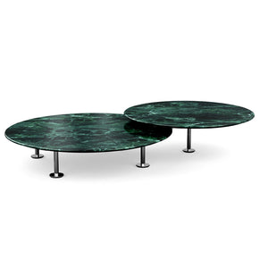 Grasshopper Coffee Table - Double Round Coffee Tables Knoll Polished Chrome Verde Alpi marble - Shiny finish 
