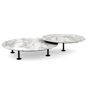 Grasshopper Coffee Table - Double Round Coffee Tables Knoll Black Arabescato marble - Shiny finish 