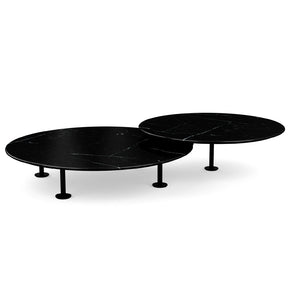 Grasshopper Coffee Table - Double Round Coffee Tables Knoll Black Nero Marquina marble - Shiny finish 