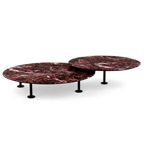 Grasshopper Coffee Table - Double Round Coffee Tables Knoll Black Rosso Rubino marble - Satin finish 
