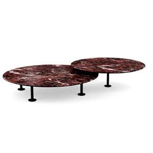 Grasshopper Coffee Table - Double Round Coffee Tables Knoll Black Rosso Rubino marble - Shiny finish 