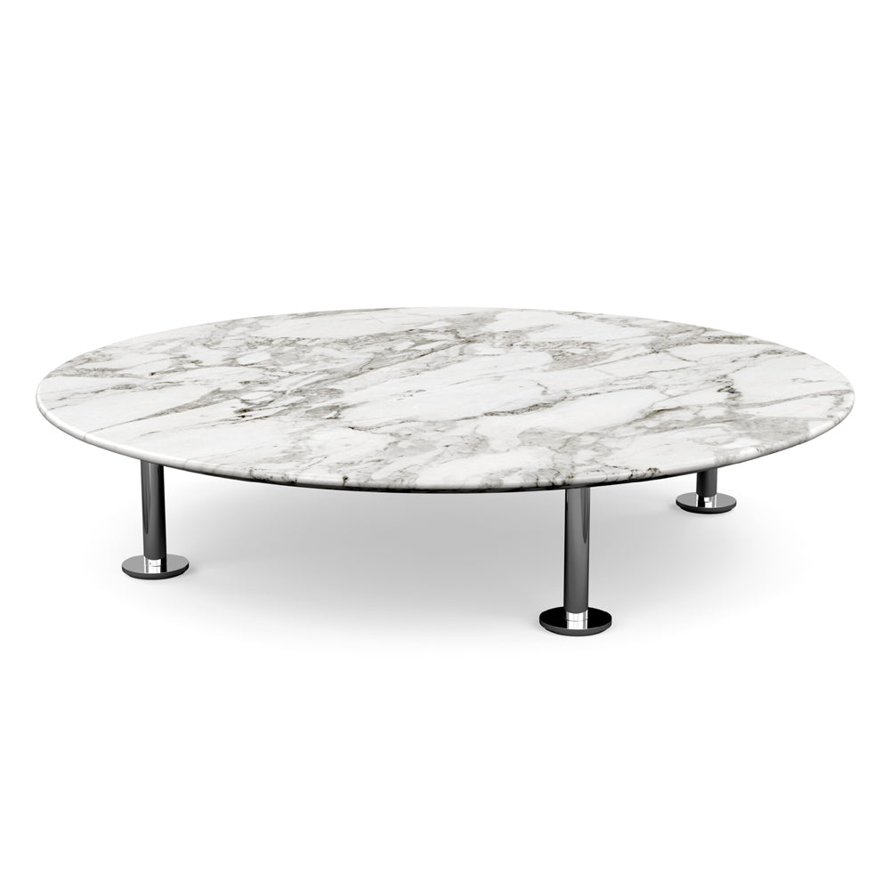 Grasshopper Coffee Table - Single Round Coffee Tables Knoll Polished Chrome Arabescato marble - Satin finish 