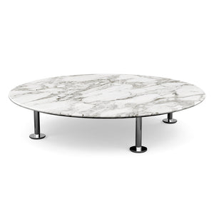 Grasshopper Coffee Table - Single Round Coffee Tables Knoll Polished Chrome Arabescato marble - Satin finish 