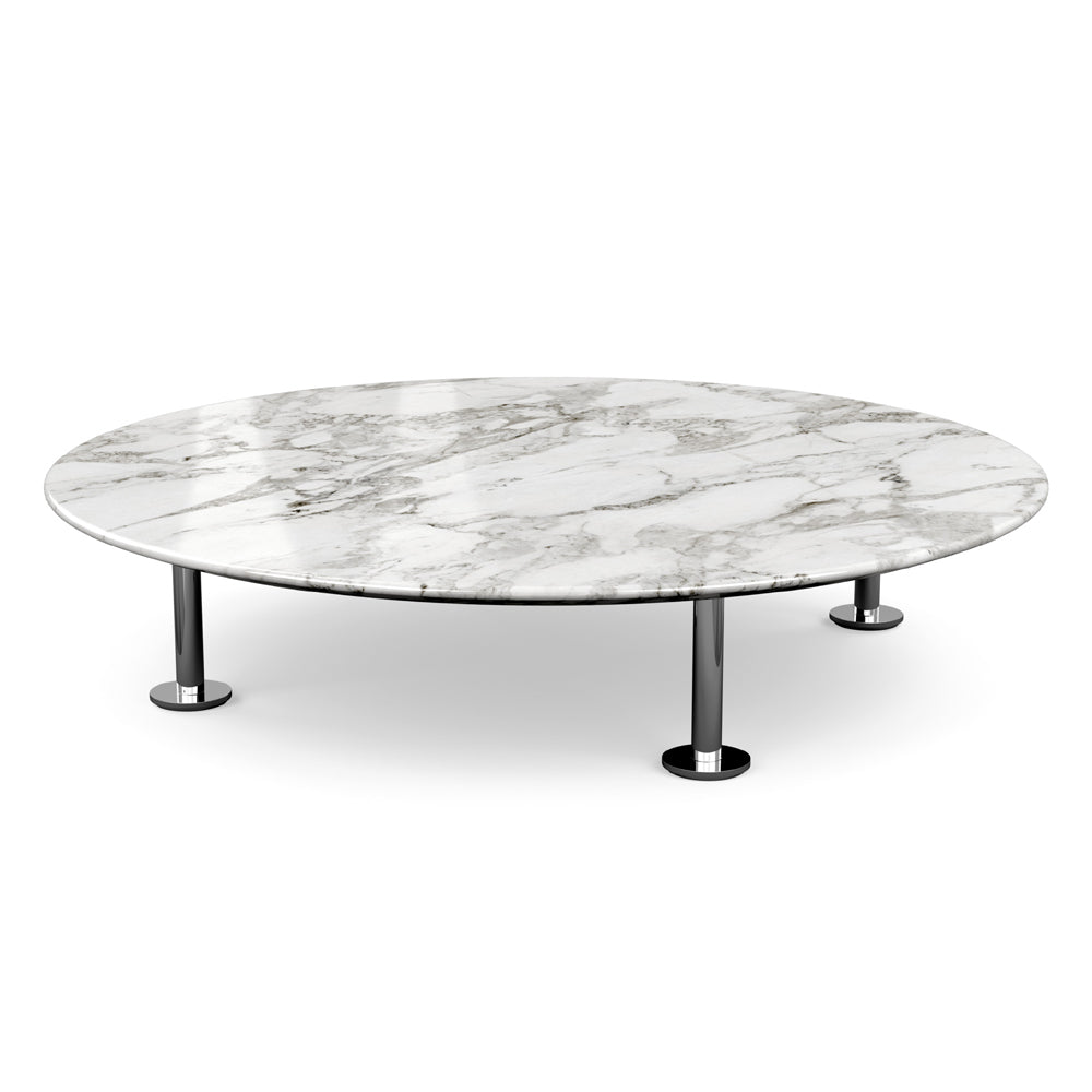 Grasshopper Coffee Table - Single Round Coffee Tables Knoll Polished Chrome Arabescato marble - Shiny finish 