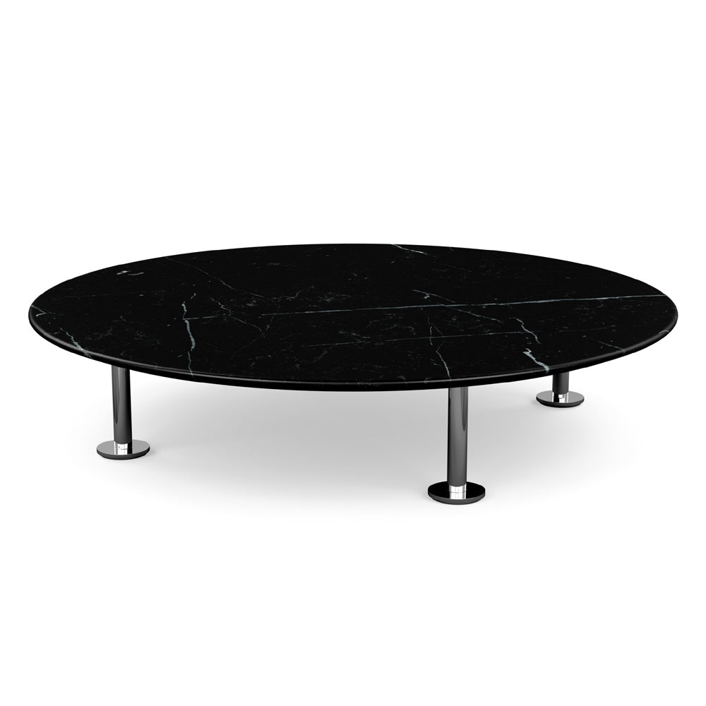 Grasshopper Coffee Table - Single Round Coffee Tables Knoll Polished Chrome Nero Marquina marble - Satin finish 