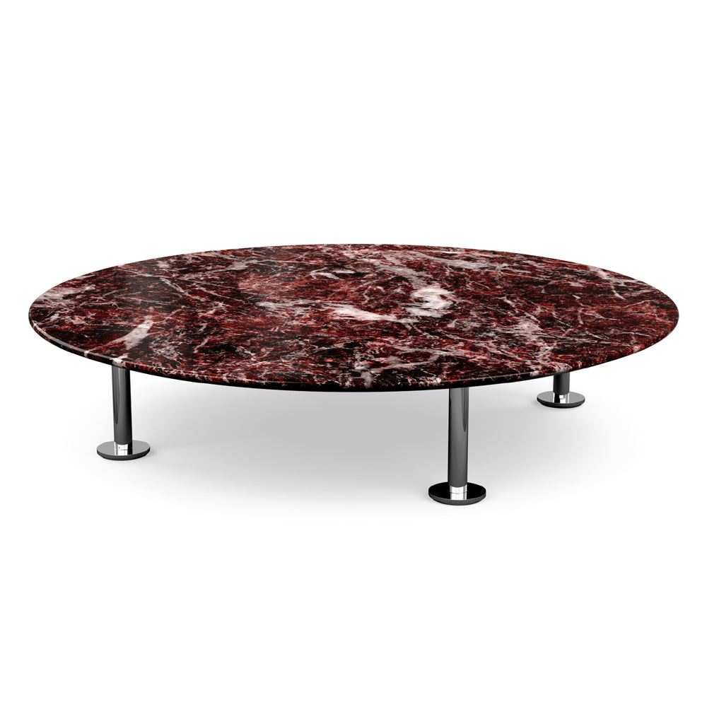 Grasshopper Coffee Table - Single Round Coffee Tables Knoll Polished Chrome Rosso Rubino marble - Shiny finish 