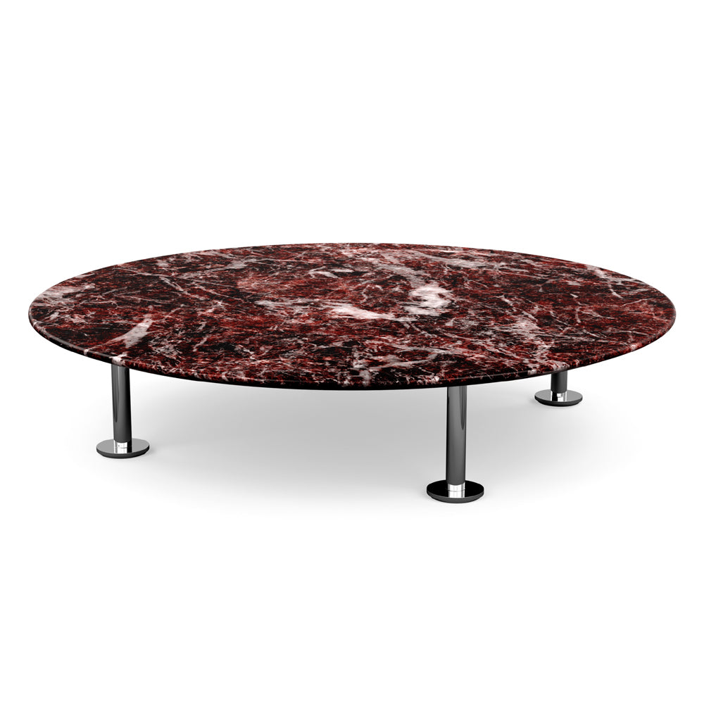 Grasshopper Coffee Table - Single Round Coffee Tables Knoll Polished Chrome Rosso Rubino marble - Satin finish 