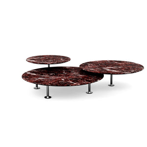 Grasshopper Coffee Table - Triple Coffee Tables Knoll Polished Chrome Rosso Rubino marble - Satin finish 