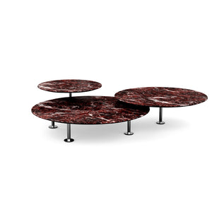 Grasshopper Coffee Table - Triple Coffee Tables Knoll Polished Chrome Rosso Rubino marble - Shiny finish 