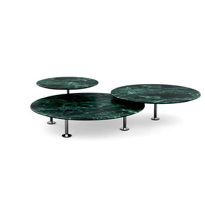 Grasshopper Coffee Table - Triple Coffee Tables Knoll Polished Chrome Verde Alpi marble - Satin finish 