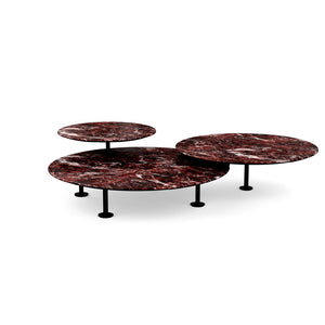 Grasshopper Coffee Table - Triple Coffee Tables Knoll Black Rosso Rubino marble - Shiny finish 
