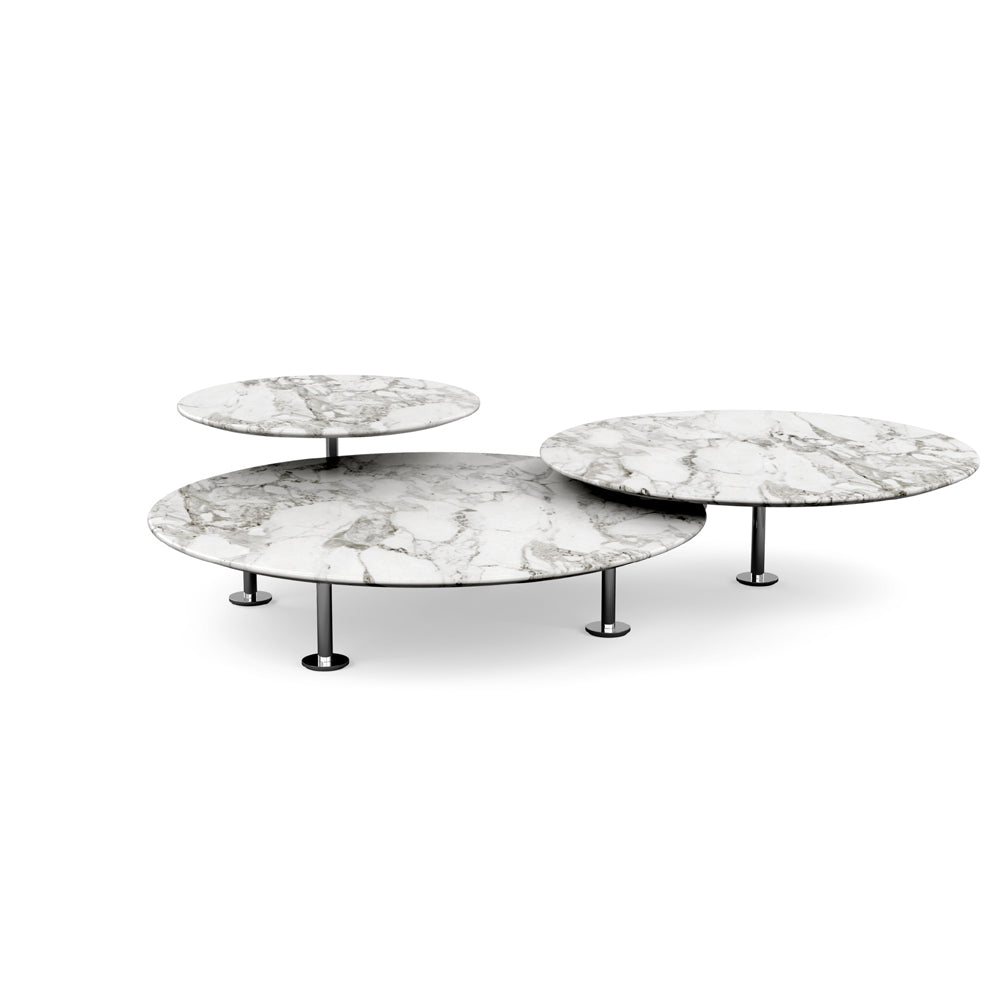 Grasshopper Coffee Table - Triple Coffee Tables Knoll Polished Chrome Arabescato marble - Satin finish 