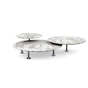 Grasshopper Coffee Table - Triple Coffee Tables Knoll Polished Chrome Arabescato marble - Satin finish 