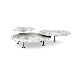 Grasshopper Coffee Table - Triple Coffee Tables Knoll Polished Chrome Arabescato marble - Shiny finish 