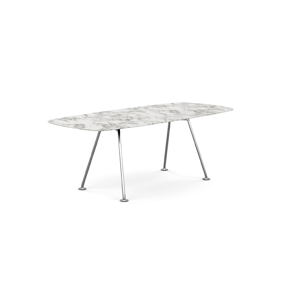 Grasshopper Dining Table - Rectangular Dining Tables Knoll 79" Wide Polished Chrome Arabescato marble - Satin finish