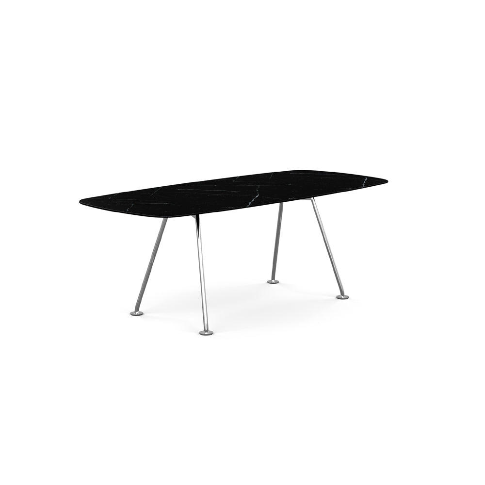 Grasshopper Dining Table - Rectangular Dining Tables Knoll 79" Wide Polished Chrome Nero Marquina marble - Satin finish