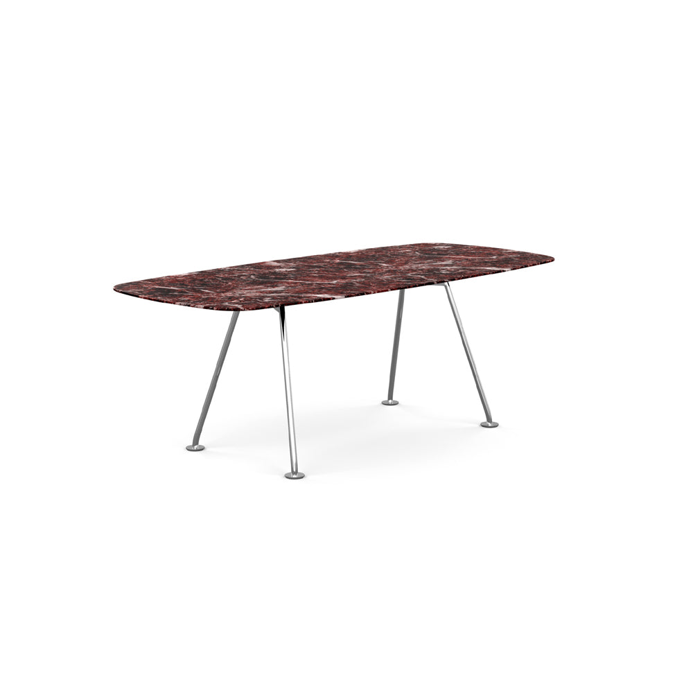 Grasshopper Dining Table - Rectangular Dining Tables Knoll 79" Wide Polished Chrome Rosso Rubino marble - Satin finish