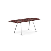 Grasshopper Dining Table - Rectangular Dining Tables Knoll 79" Wide Polished Chrome Rosso Rubino marble - Shiny finish