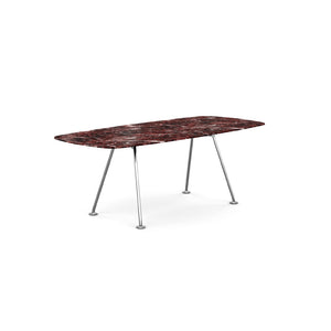Grasshopper Dining Table - Rectangular Dining Tables Knoll 79" Wide Polished Chrome Rosso Rubino marble - Shiny finish