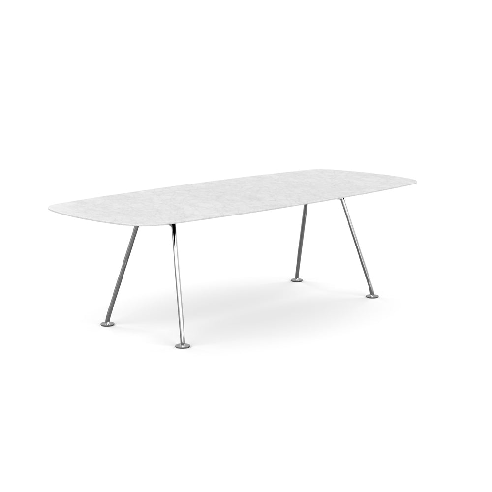 Grasshopper Dining Table - Rectangular Dining Tables Knoll 94-1/2" Wide Polished Chrome Carrara marble - Satin finish