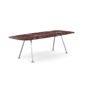 Grasshopper Dining Table - Rectangular Dining Tables Knoll 94-1/2" Wide Polished Chrome Rosso Rubino marble - Satin finish