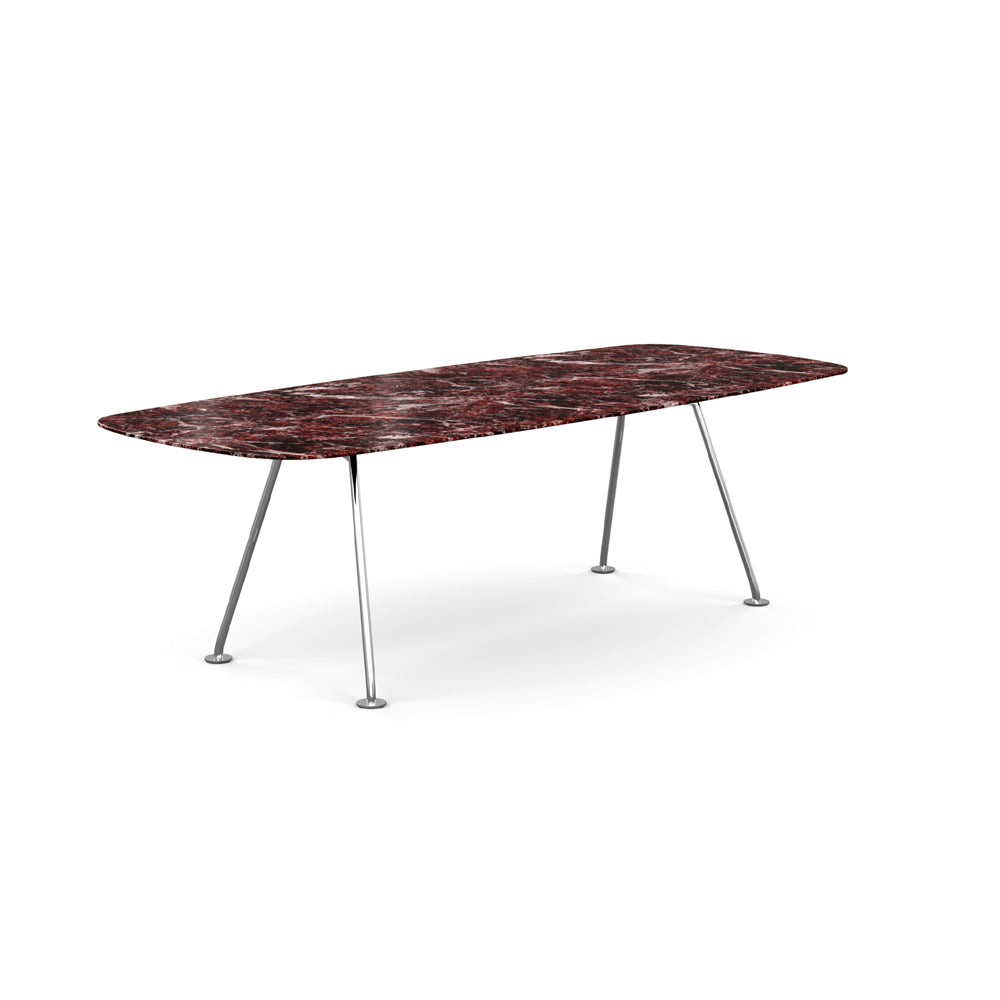 Grasshopper Dining Table - Rectangular Dining Tables Knoll 94-1/2" Wide Polished Chrome Rosso Rubino marble - Shiny finish