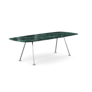 Grasshopper Dining Table - Rectangular Dining Tables Knoll 94-1/2" Wide Polished Chrome Verde Alpi marble - Shiny finish
