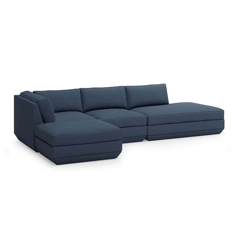 Podium 4PC Sectional Sofa Gus Modern Hanson Navy Left Facing 