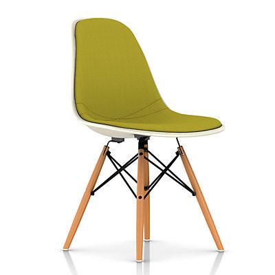 Eames Molded Fiberglass Upholstered Side Chair with Wood Dowel Base Side/Dining herman miller 