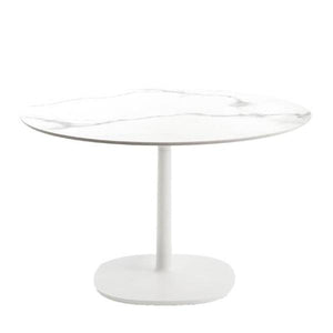 Multiplo Square Base Table - Round Top Tables Kartell Small White - Rounded Stoneware Top with Marble Finish 