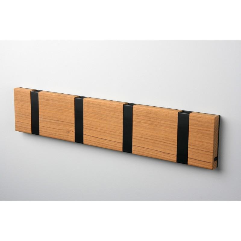 Knax Horizontal Wood Coat Hook Coat Hooks Loca teak untreated 4 hook Black