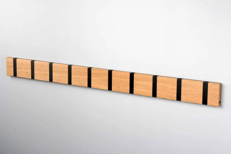 Knax Horizontal Wood Coat Hook Coat Hooks Loca 10 hook Beech Lacquer Black