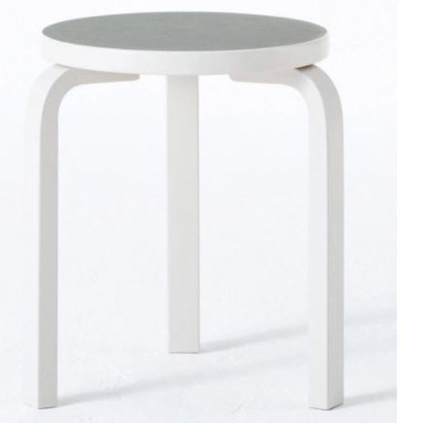 Stool 60 Stools Artek Light Gray Linoleum Seat - Legs Stone White Lacquered +$20.00 