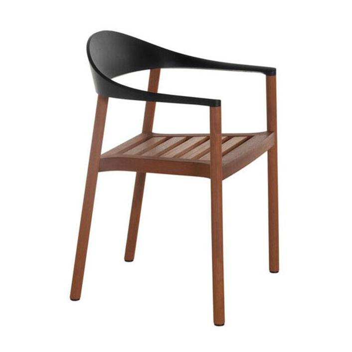 Monza Armchair Outdoor Chair Plank Iroko wood - Black plastic back 