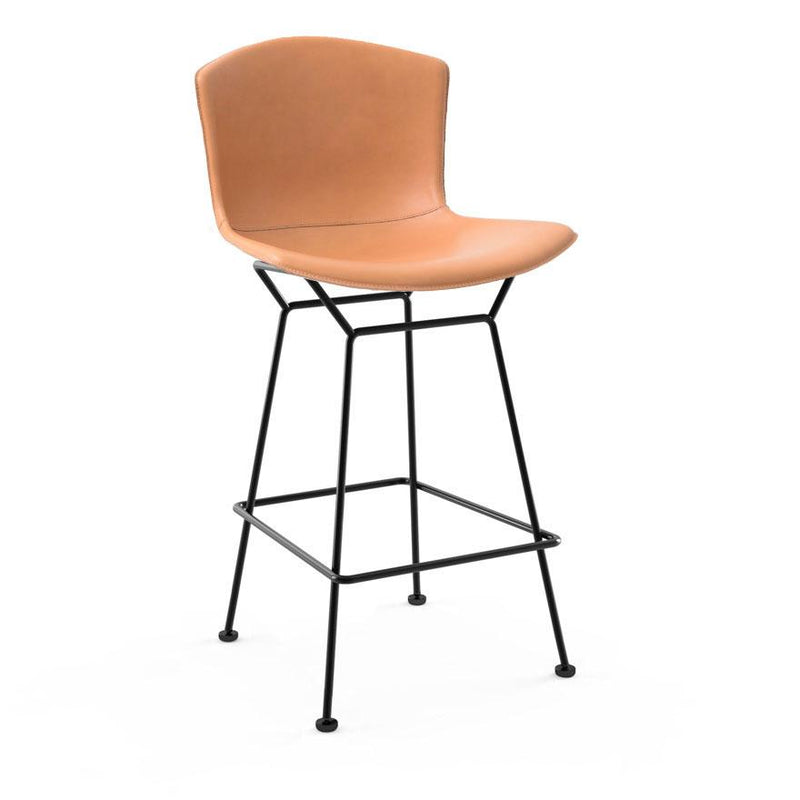 Bertoia Leather Covered Stool Stools Knoll Counter Height Natural Leather Black