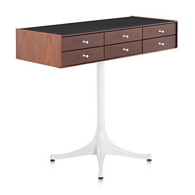 Nelson Miniature Chest 6 Drawer With Pedestal storage herman miller Walnut and Dark Brown Walnut Black Studio White