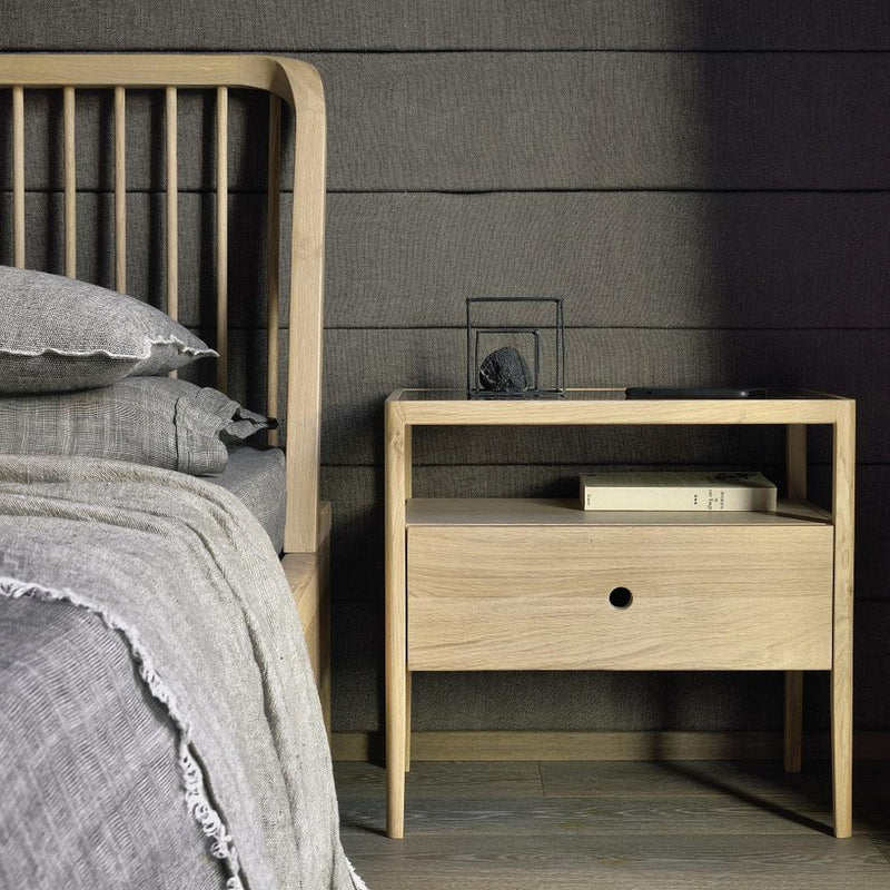 Oak Spindle Bedside Table storage Ethnicraft 