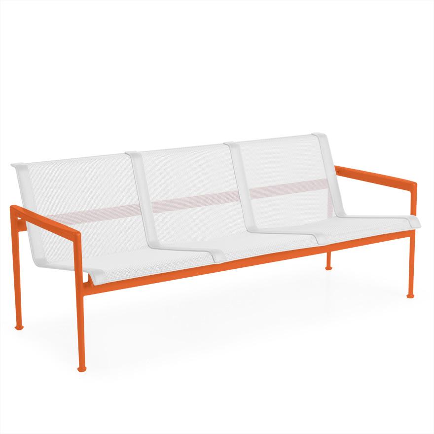 1966 Three Seat Lounge Chair With Arms Outdoors Knoll Orange Frame with White Mesh &amp; Strap 