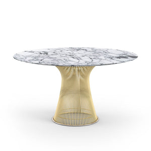 Platner Dining Table - 54 Inch Dining Tables Knoll 18K Gold Plated Arabescato marble, Satin finish 