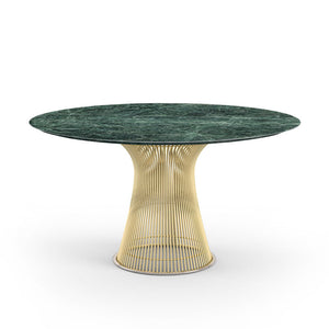 Platner Dining Table - 54 Inch Dining Tables Knoll 18K Gold Plated Verde Alpi marble, Shiny finish 