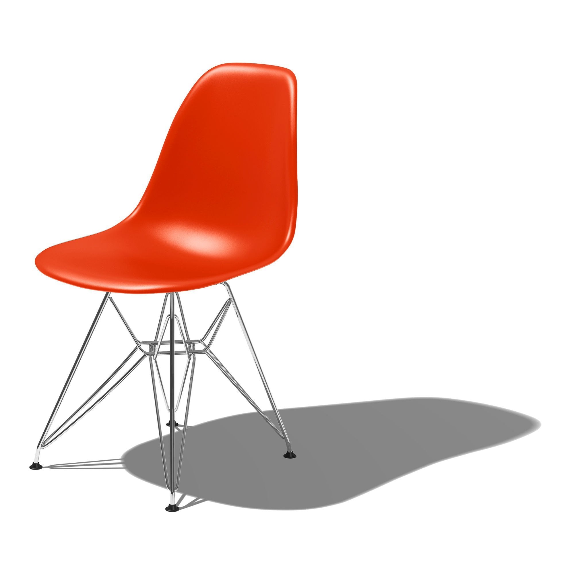 Eames Molded Plastic Side Chair-Wire Base / DSR Side/Dining herman miller Trivalent Chrome Base Frame Finish + $50.00 Red Orange Seat and Back Standard Glide