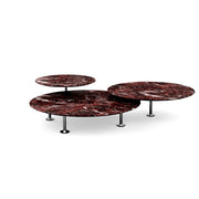Grasshopper Coffee Table - Triple Coffee Tables Knoll Polished Chrome Rosso Rubino marble - Shiny finish 