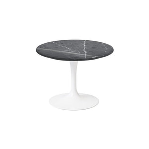 Saarinen 20-Inch Round Low Side Table side/end table Knoll White Grigio Marquina marble, Shiny finish 